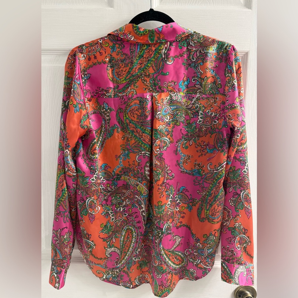 L'AGENCE Pink and Orange Paisley Silk Button-Up Blouse - Picture 2 of 4